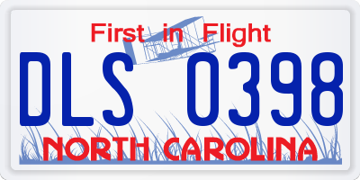 NC license plate DLS0398