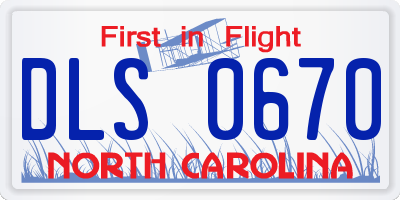 NC license plate DLS0670