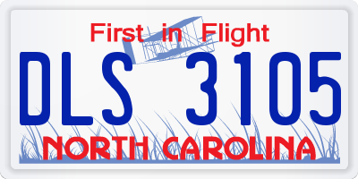NC license plate DLS3105