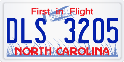 NC license plate DLS3205