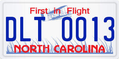 NC license plate DLT0013