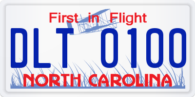 NC license plate DLT0100