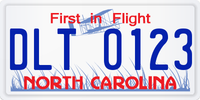 NC license plate DLT0123