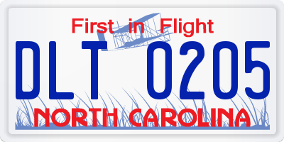 NC license plate DLT0205