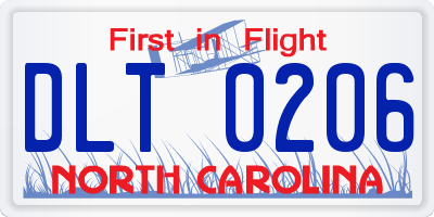 NC license plate DLT0206