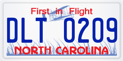 NC license plate DLT0209