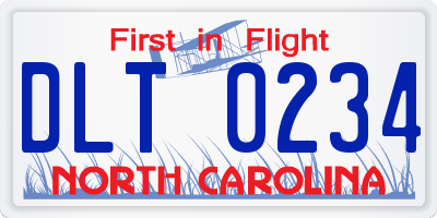 NC license plate DLT0234