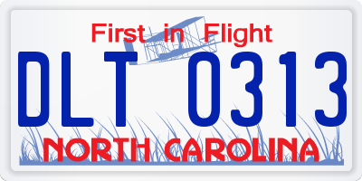 NC license plate DLT0313