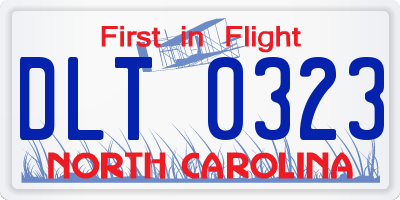 NC license plate DLT0323