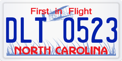 NC license plate DLT0523