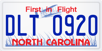 NC license plate DLT0920