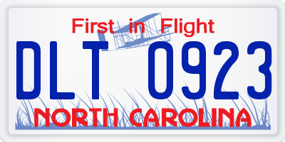 NC license plate DLT0923