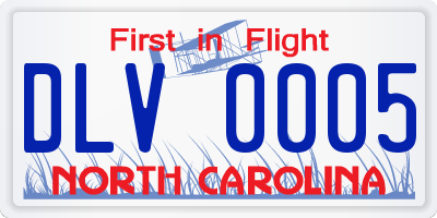 NC license plate DLV0005