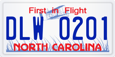 NC license plate DLW0201