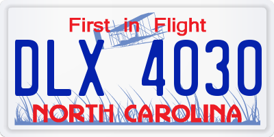 NC license plate DLX4030