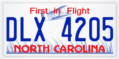 NC license plate DLX4205