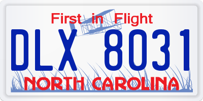 NC license plate DLX8031