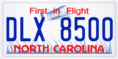 NC license plate DLX8500