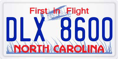 NC license plate DLX8600