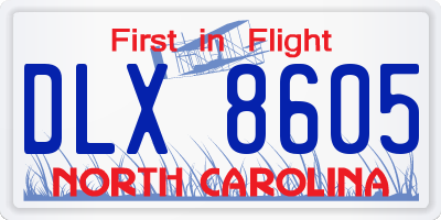 NC license plate DLX8605