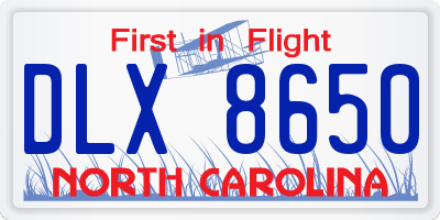 NC license plate DLX8650