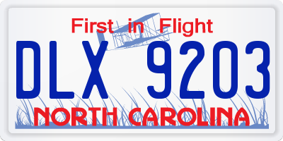NC license plate DLX9203