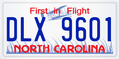 NC license plate DLX9601