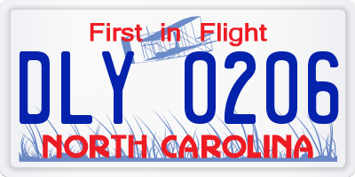 NC license plate DLY0206