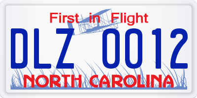 NC license plate DLZ0012
