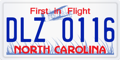 NC license plate DLZ0116