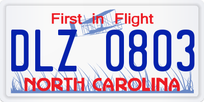 NC license plate DLZ0803