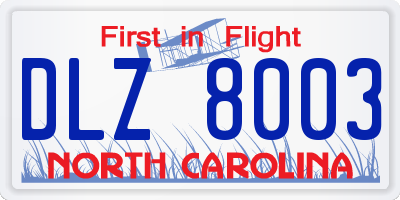 NC license plate DLZ8003