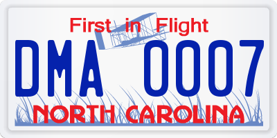 NC license plate DMA0007