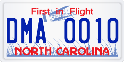 NC license plate DMA0010