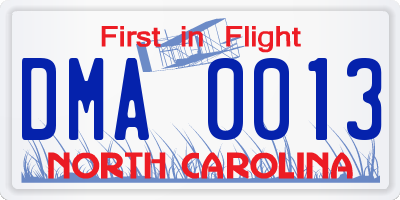 NC license plate DMA0013