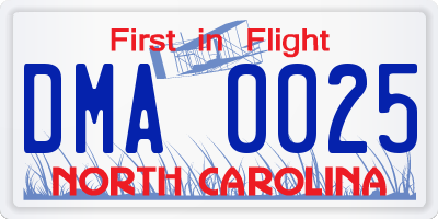 NC license plate DMA0025