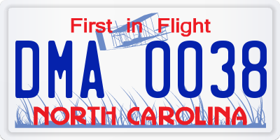 NC license plate DMA0038