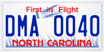 NC license plate DMA0040