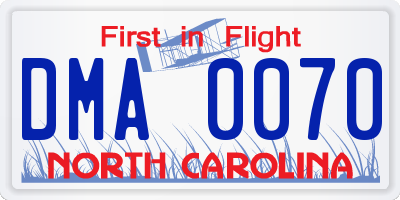 NC license plate DMA0070