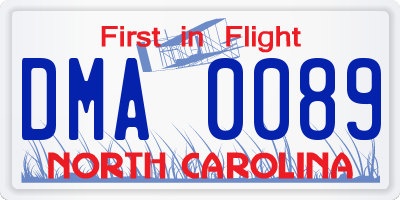 NC license plate DMA0089