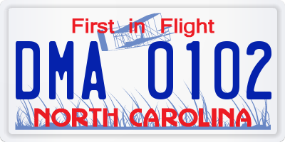 NC license plate DMA0102