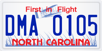 NC license plate DMA0105