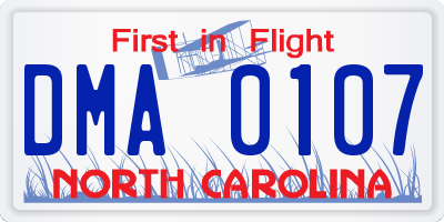 NC license plate DMA0107