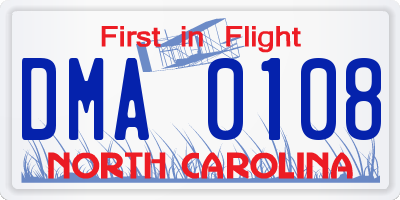 NC license plate DMA0108