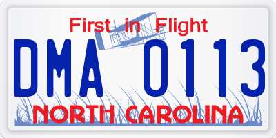 NC license plate DMA0113