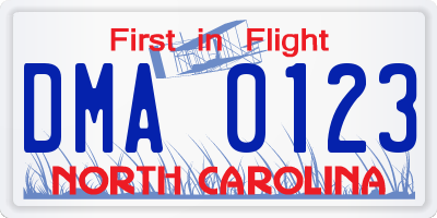NC license plate DMA0123