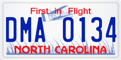 NC license plate DMA0134
