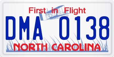 NC license plate DMA0138