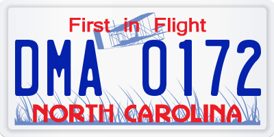 NC license plate DMA0172