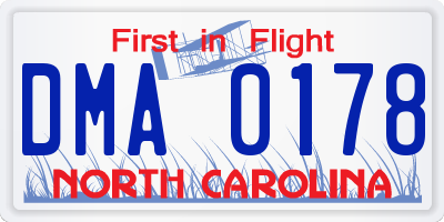 NC license plate DMA0178